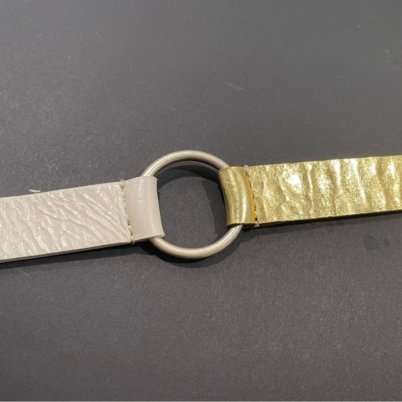 Martina Mori Leather White & Gold D Ring Belt Made In Italy Silver Buckle Chic! main image 6